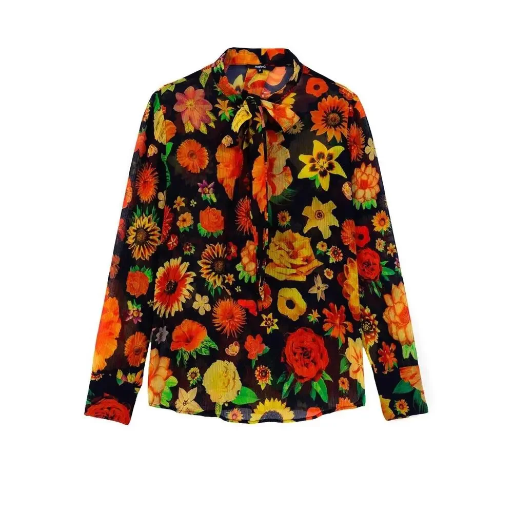 DESIGUAL NWT $145 Flowers Multicolored Cotton Silk Blend Blouse Size US S - Picture 1 of 8